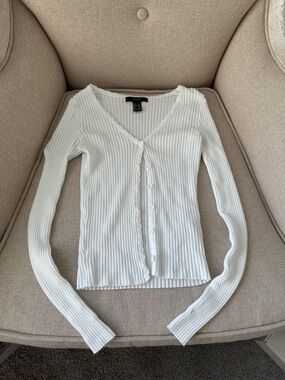 forever 21 white ribbed button cardigan top